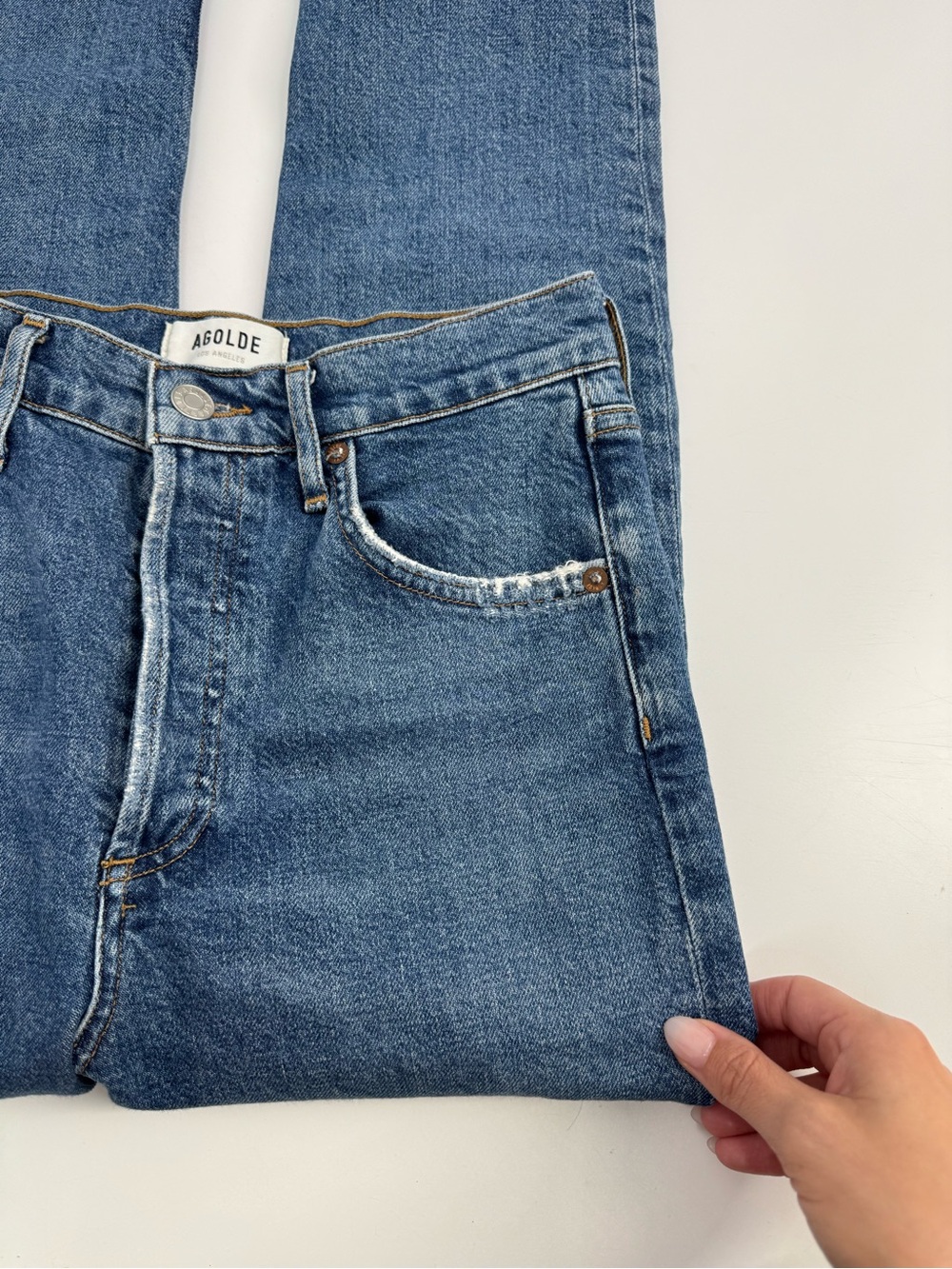 Agolde Riley High Rise Straight Crop Jeans Medium Wash Blue Womens Size 24 - Picture 5 of 13
